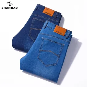 2020 new high-quality comfortable cotton stretch men's slim straight jeans business casual essential light blue jeans size 28-40