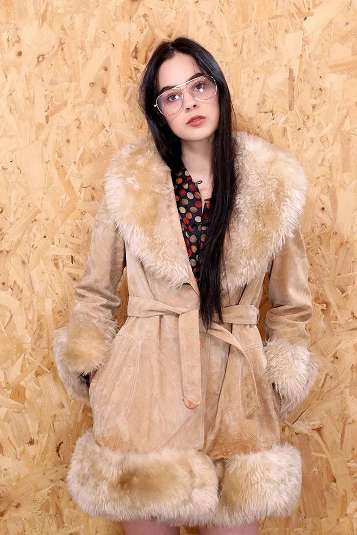 70s Suedette Belted Afghan Coat