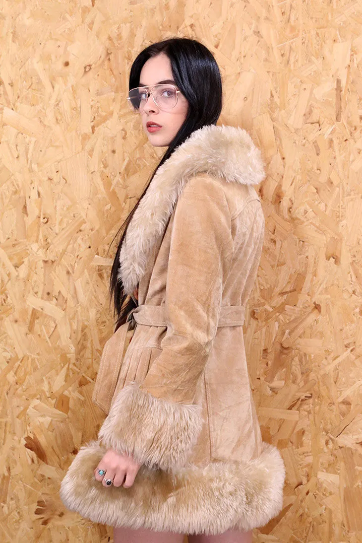 70s Suedette Belted Afghan Coat