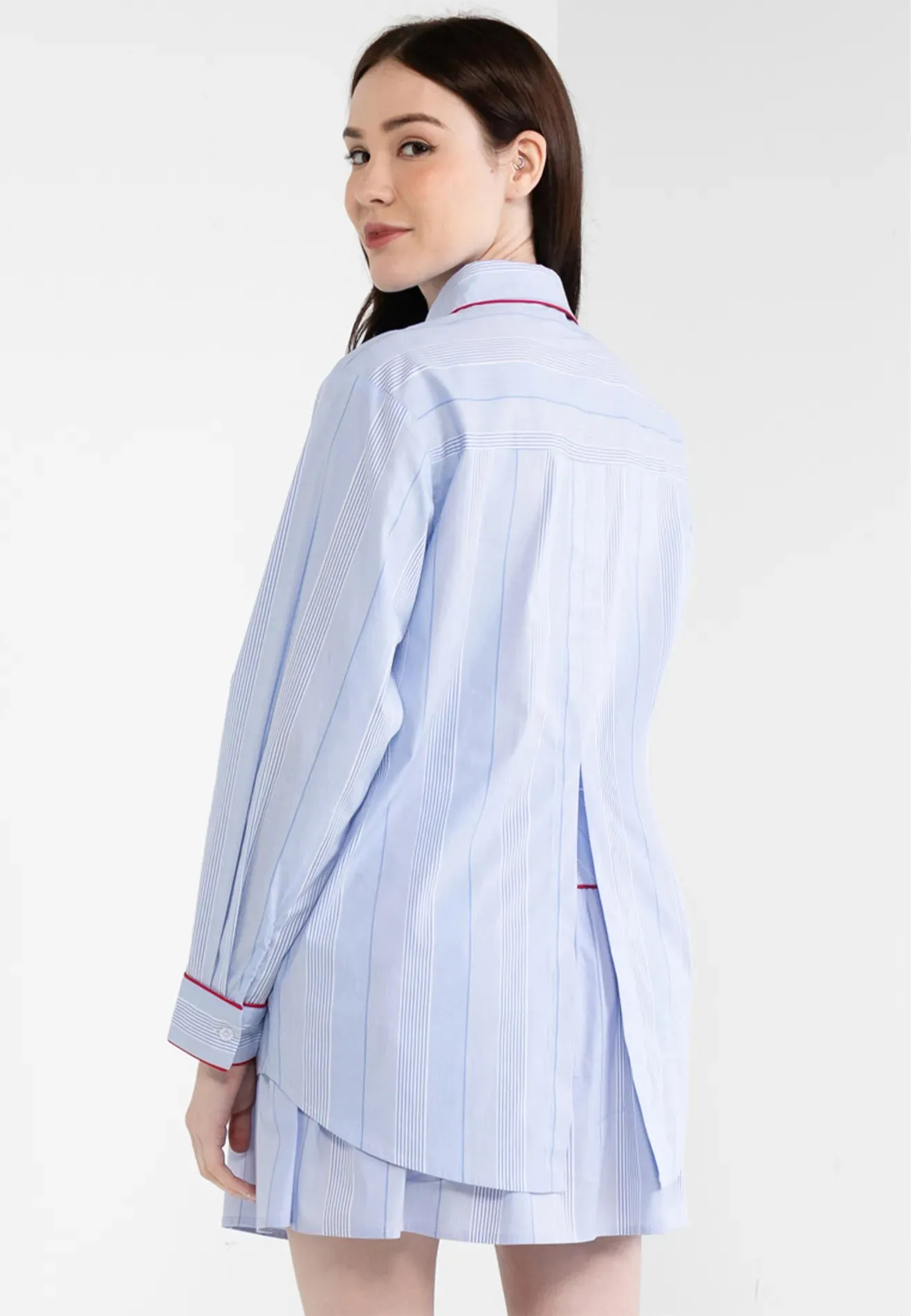 Be Paris Collection: Split Back Button Down Striped Shirt