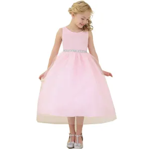 Big Girls Pink Rhinestone Tulle Junior Bridesmaid Dress 8-12