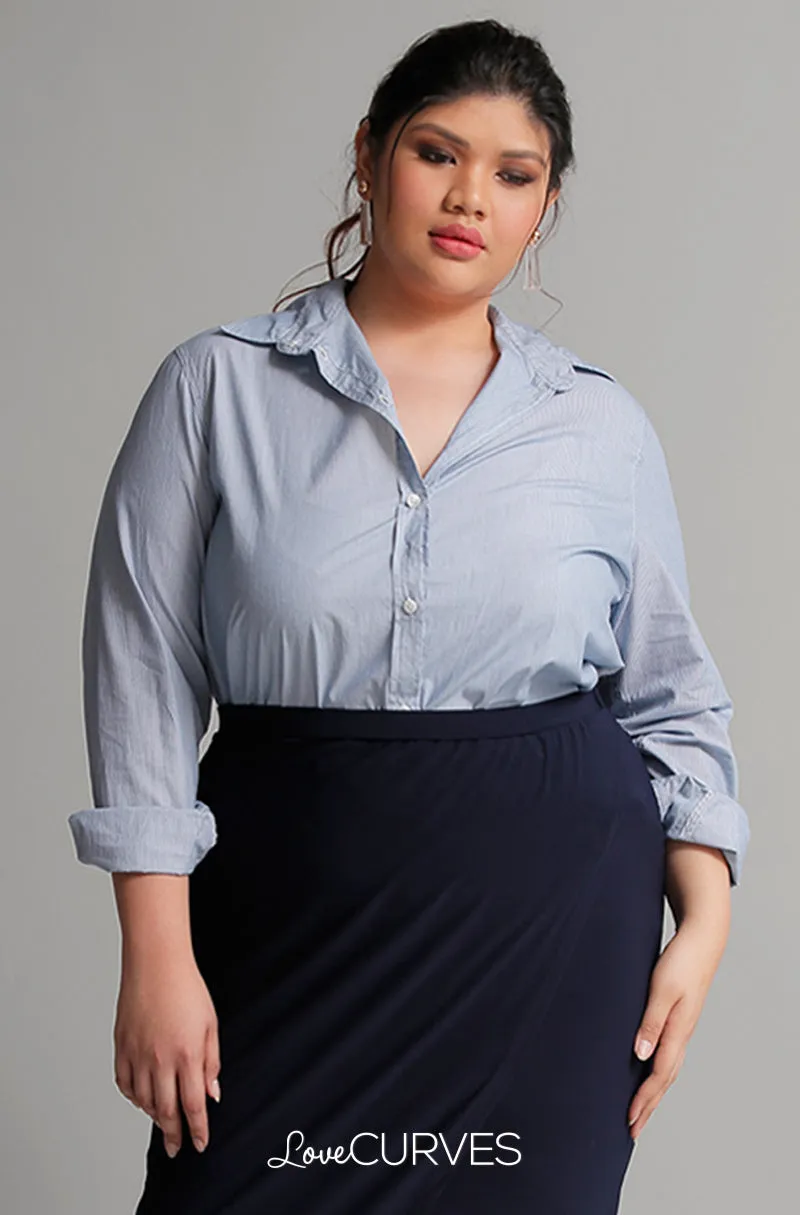 Boyfriend Button Down Shirt - Dark Blue Stripes