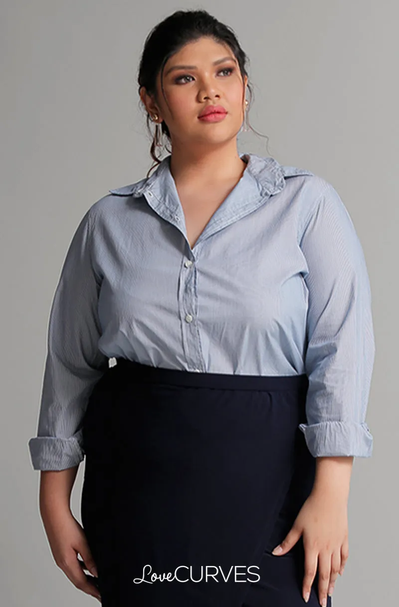 Boyfriend Button Down Shirt - Dark Blue Stripes