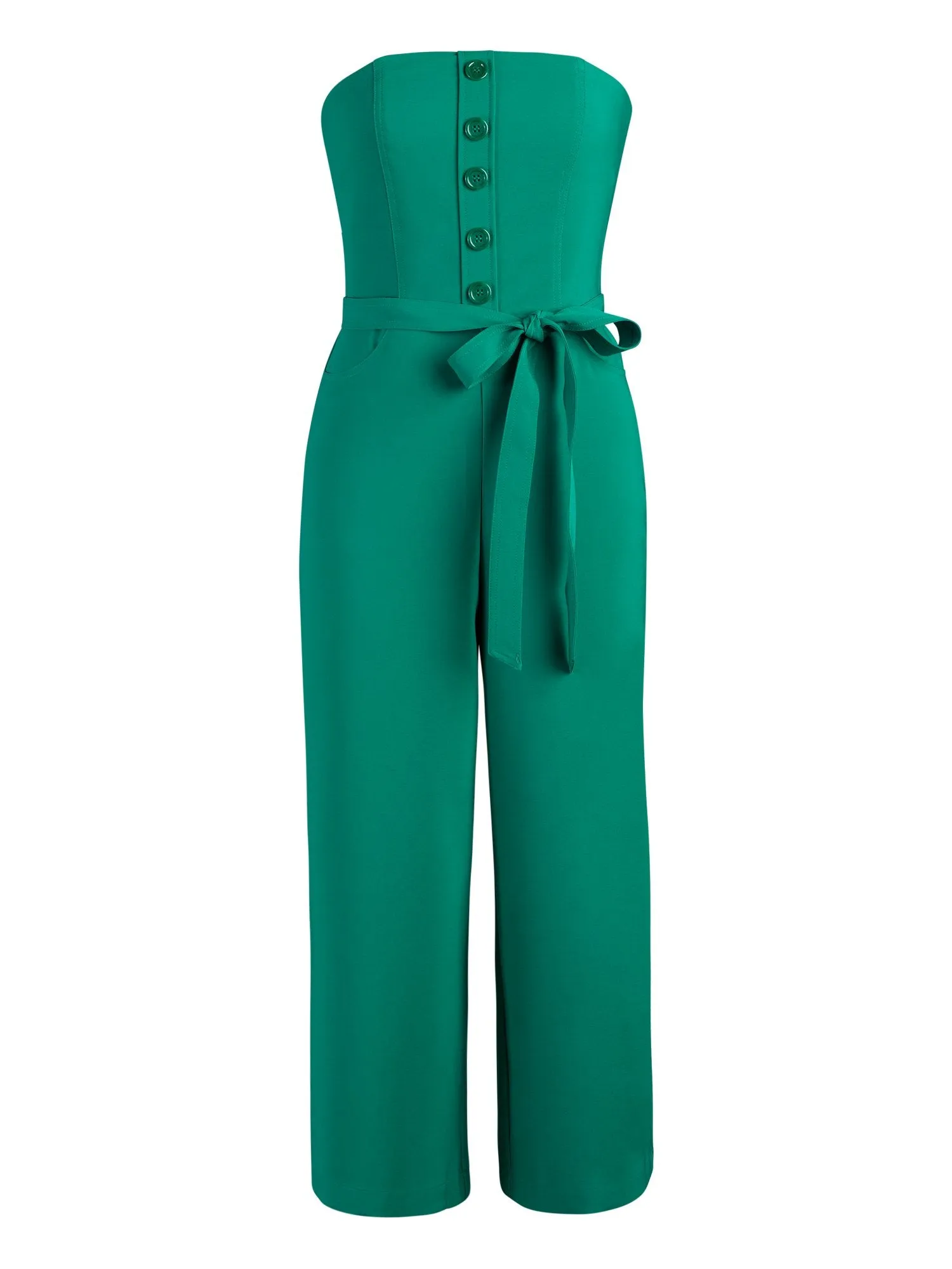 Button-Front Strapless Jumpsuit