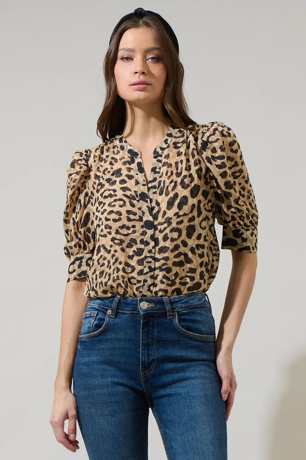 Clare Leopard Devon Button Down Blouse