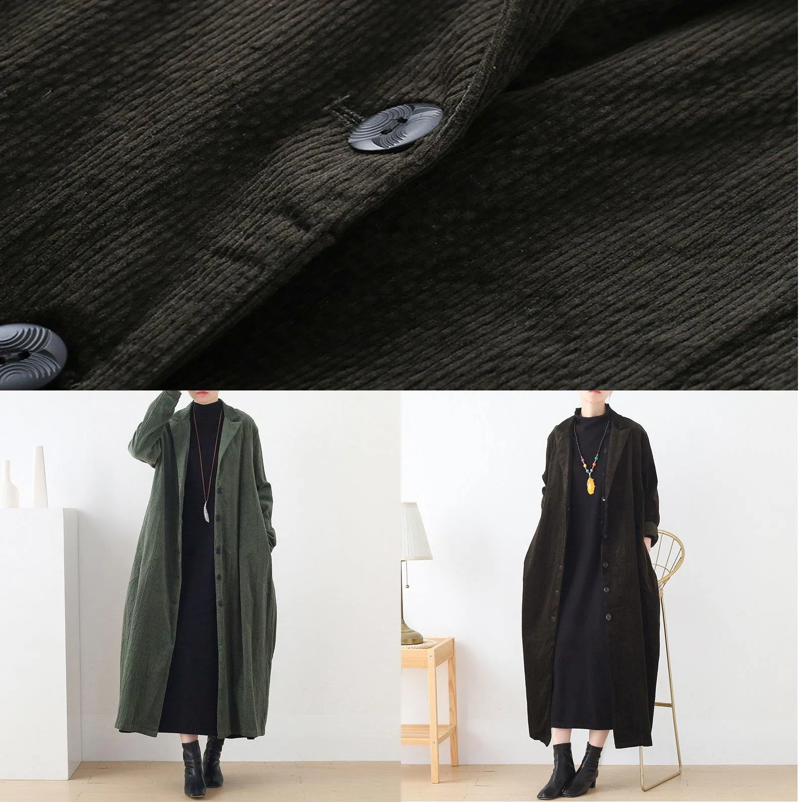 Classy army green  Fashion clothes Inspiration suit collar striped women coats