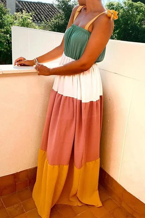 Color Block Bow Tie Maxi Dress