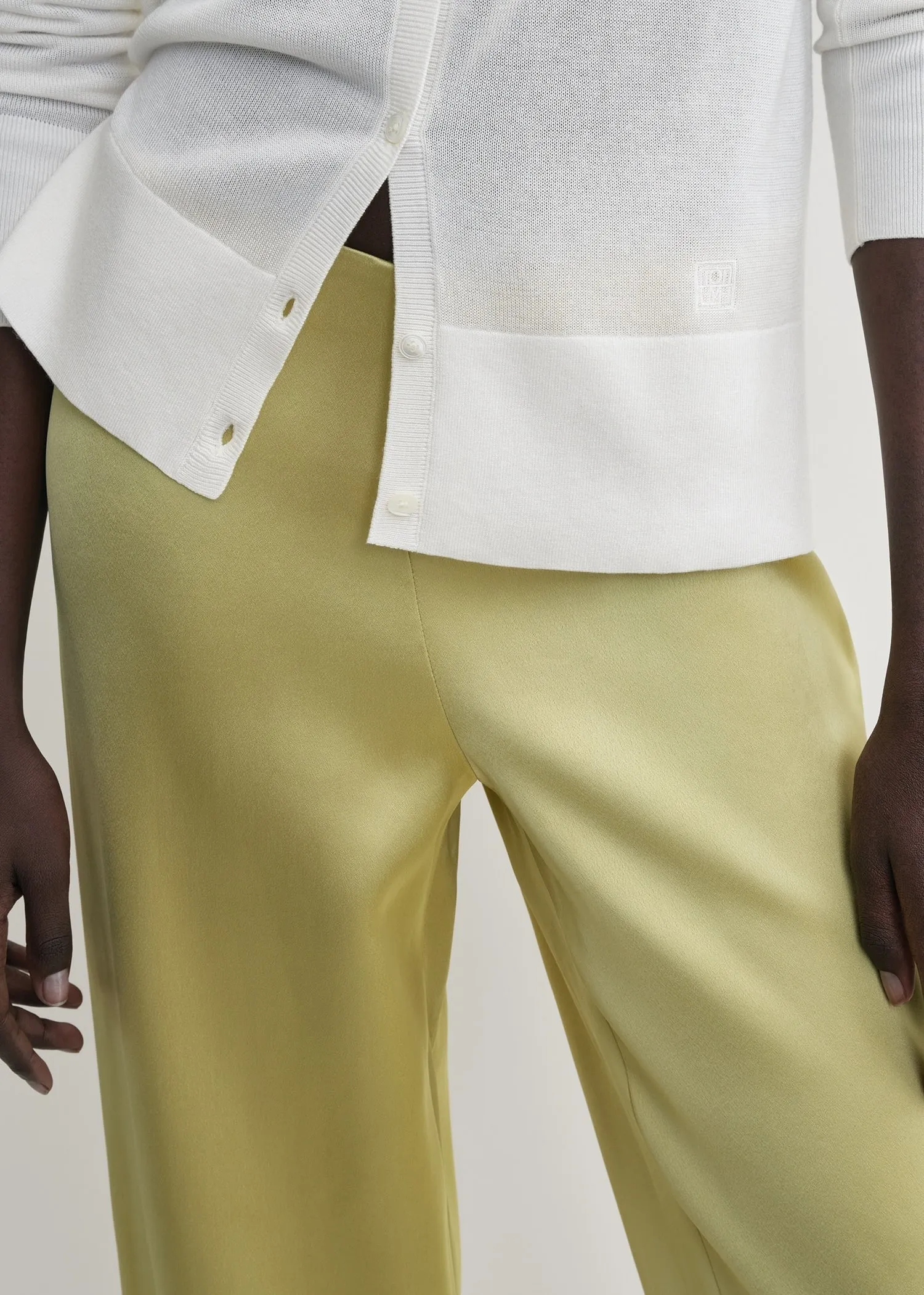 Contrast satin trousers melon