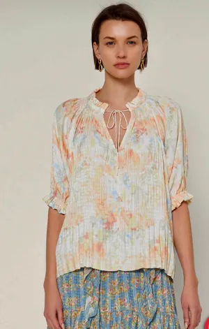 Current Air Watercolor Floral Pleated Blouse