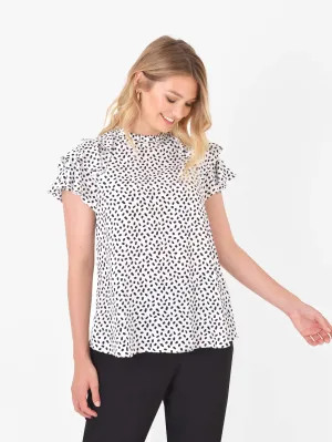 Dash Print Ruffle Sleeve Top