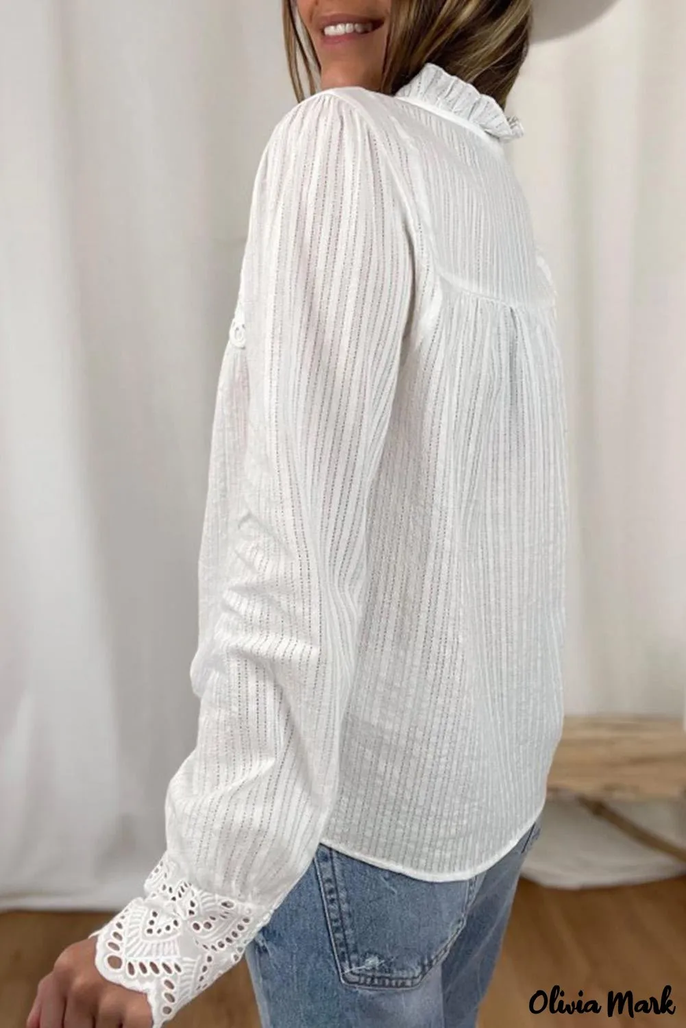 Deanwangkt - White Hollow Out Patch Button Down Long Sleeve Shirt