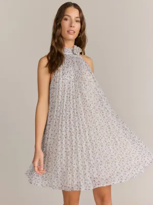 Ditsy Floral Pleated Rosette Shift Dress