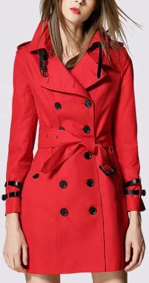 Double Wrist-Strap Trench Coat in Red