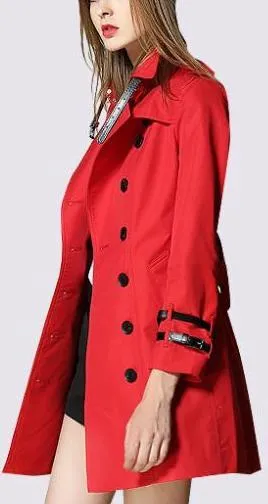 Double Wrist-Strap Trench Coat in Red