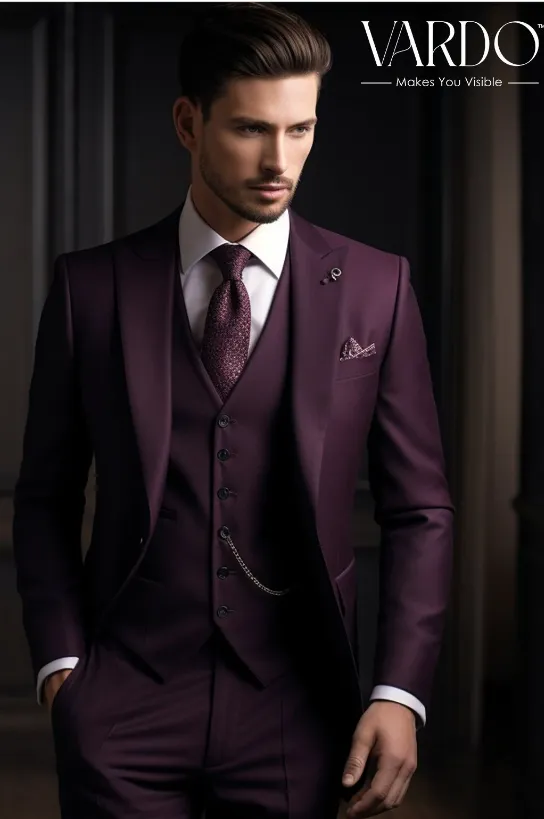 Elegant Men's Purple Three-Piece Suit – Sophisticated Formalwear for Exceptional Style- Tailored Suit-The Rising Sun store, Vardo