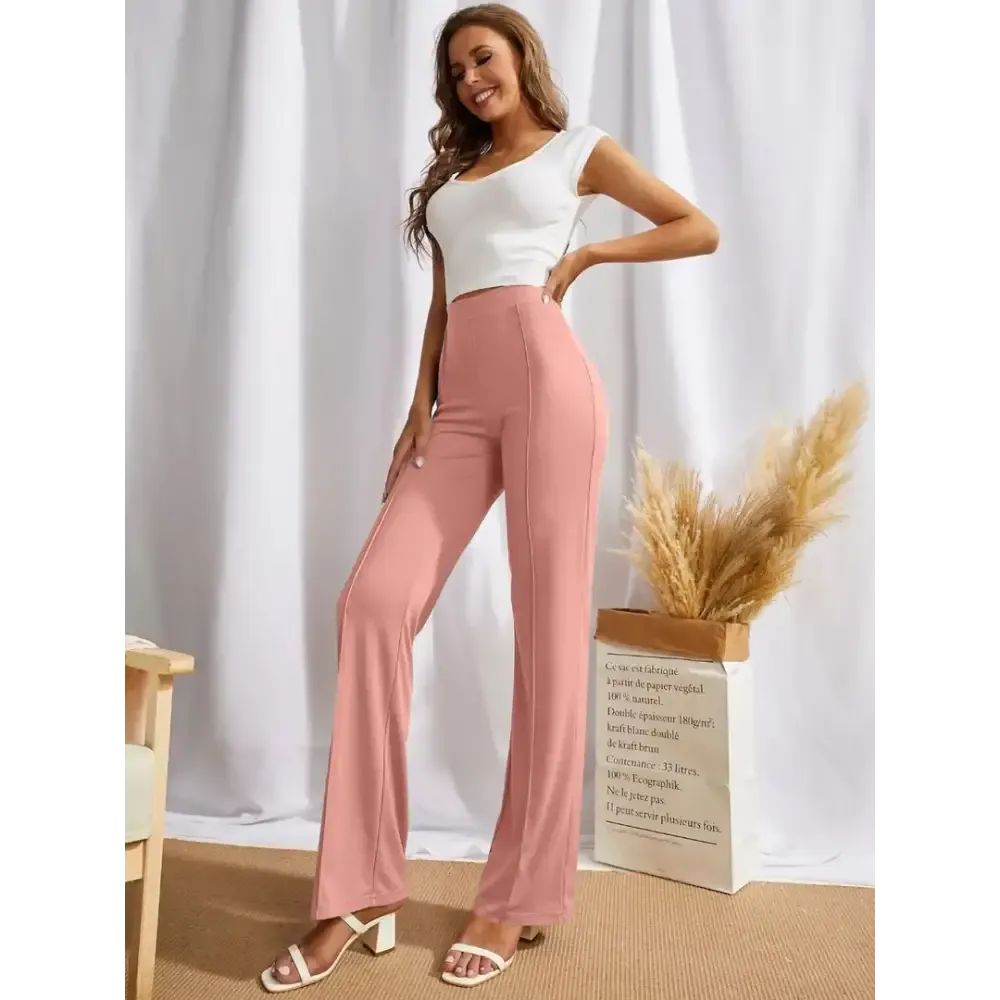 Elegant Peach Cotton Solid Trousers For Women