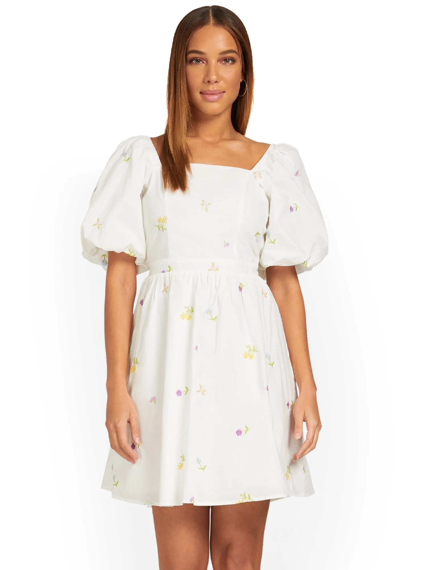 Embroidered Puff-Sleeve Mini Dress - English Factory