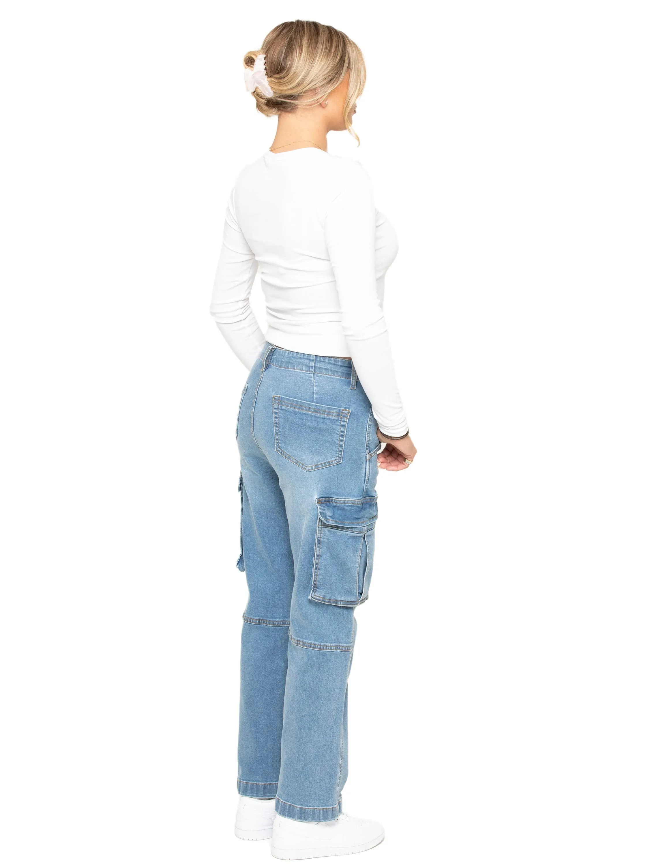 Enzo | Womens Cargo Straight Leg Jeans