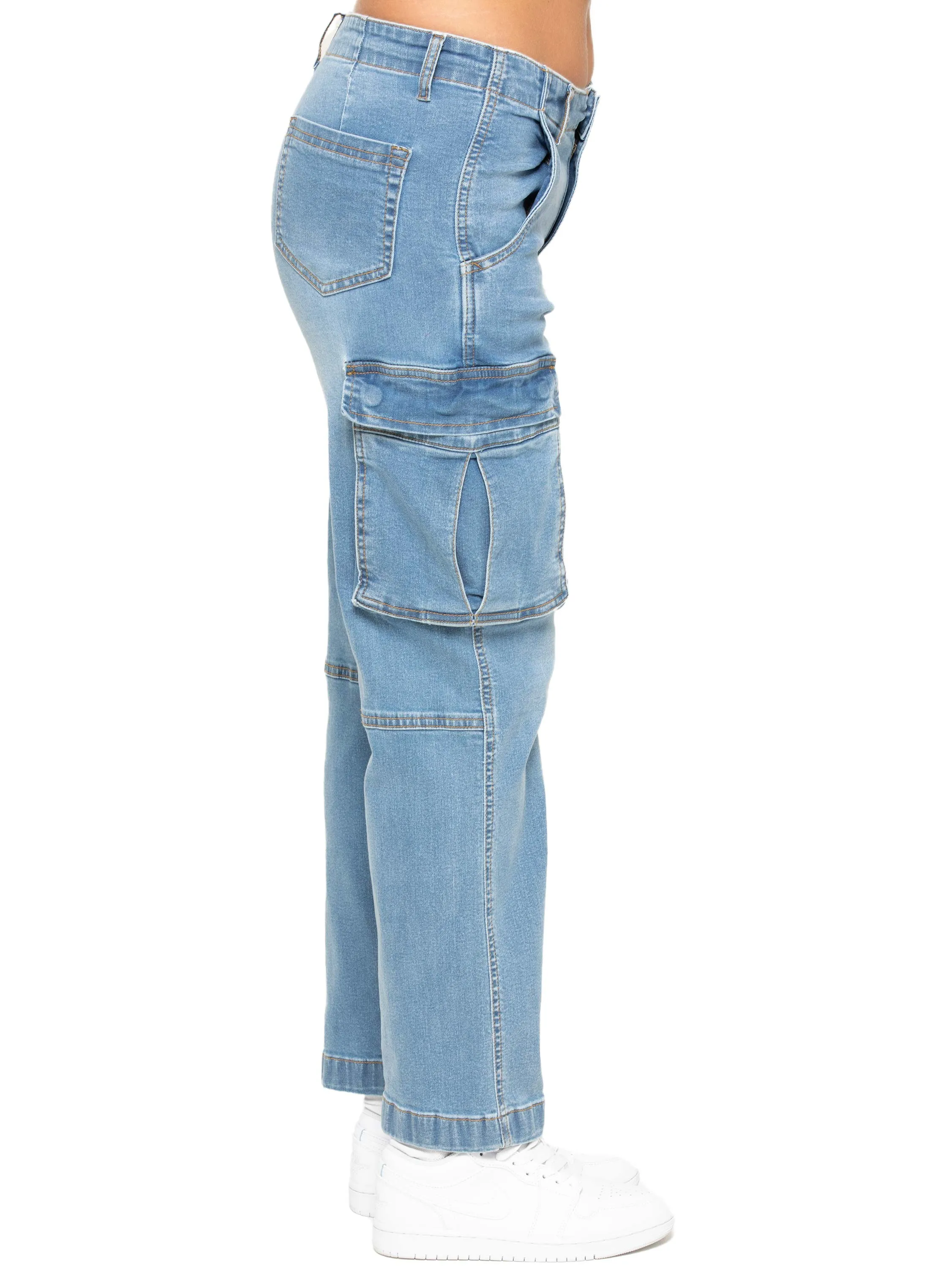 Enzo | Womens Cargo Straight Leg Jeans