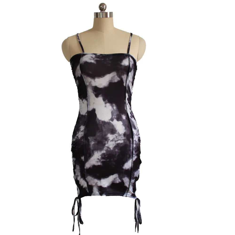 Fashion sexy slim color tie-dye sling bag hip dress