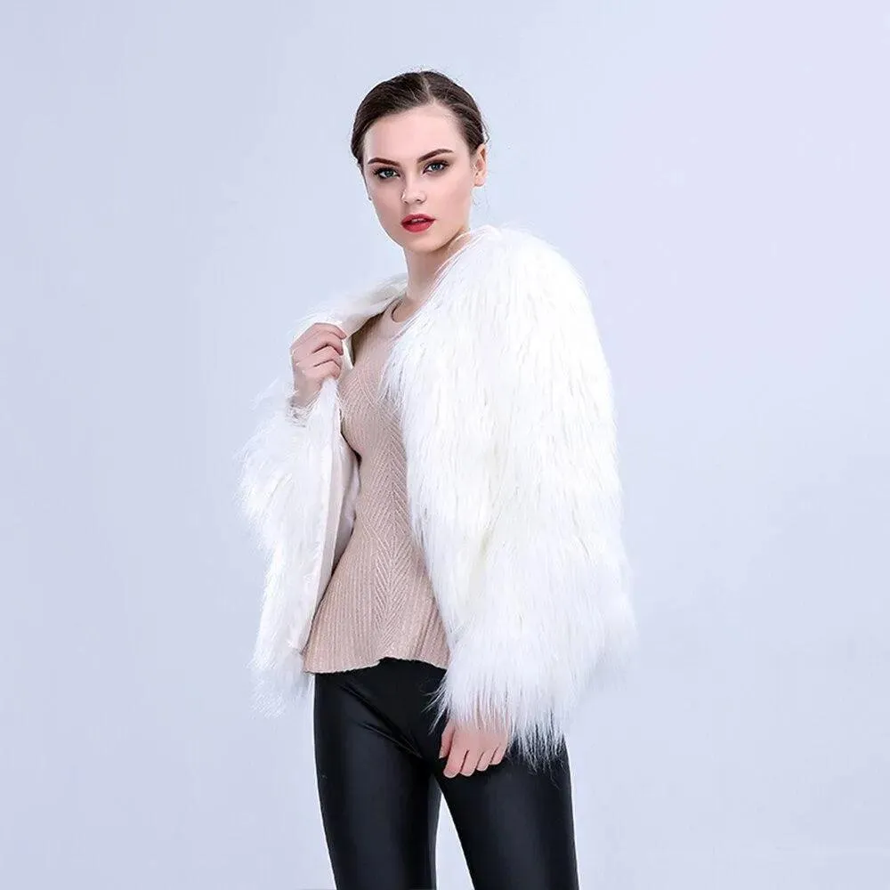 Faux Fur LED Light Up Party Coat: Up to 6XL Women's Festival, Clubbing, Party Jacket