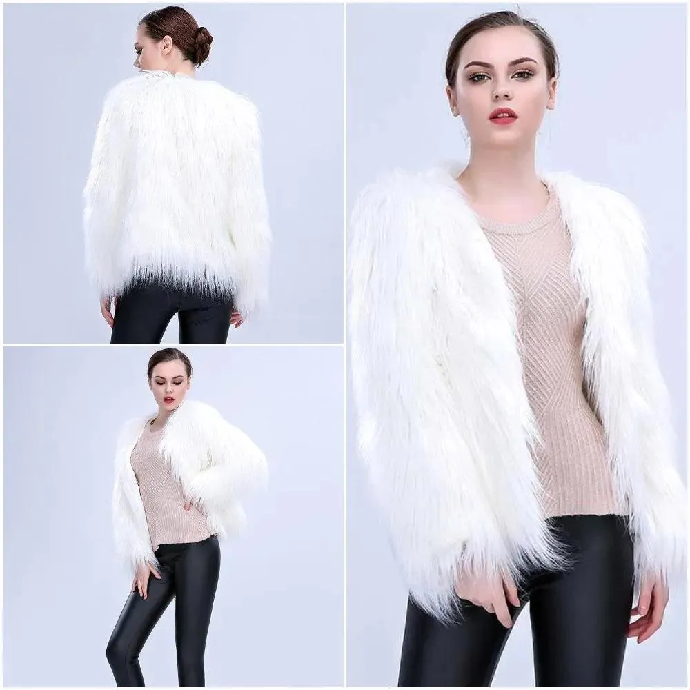 Faux Fur LED Light Up Party Coat: Up to 6XL Women's Festival, Clubbing, Party Jacket