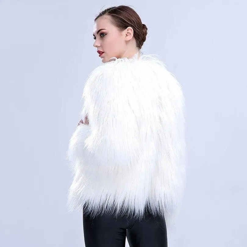 Faux Fur LED Light Up Party Coat: Up to 6XL Women's Festival, Clubbing, Party Jacket