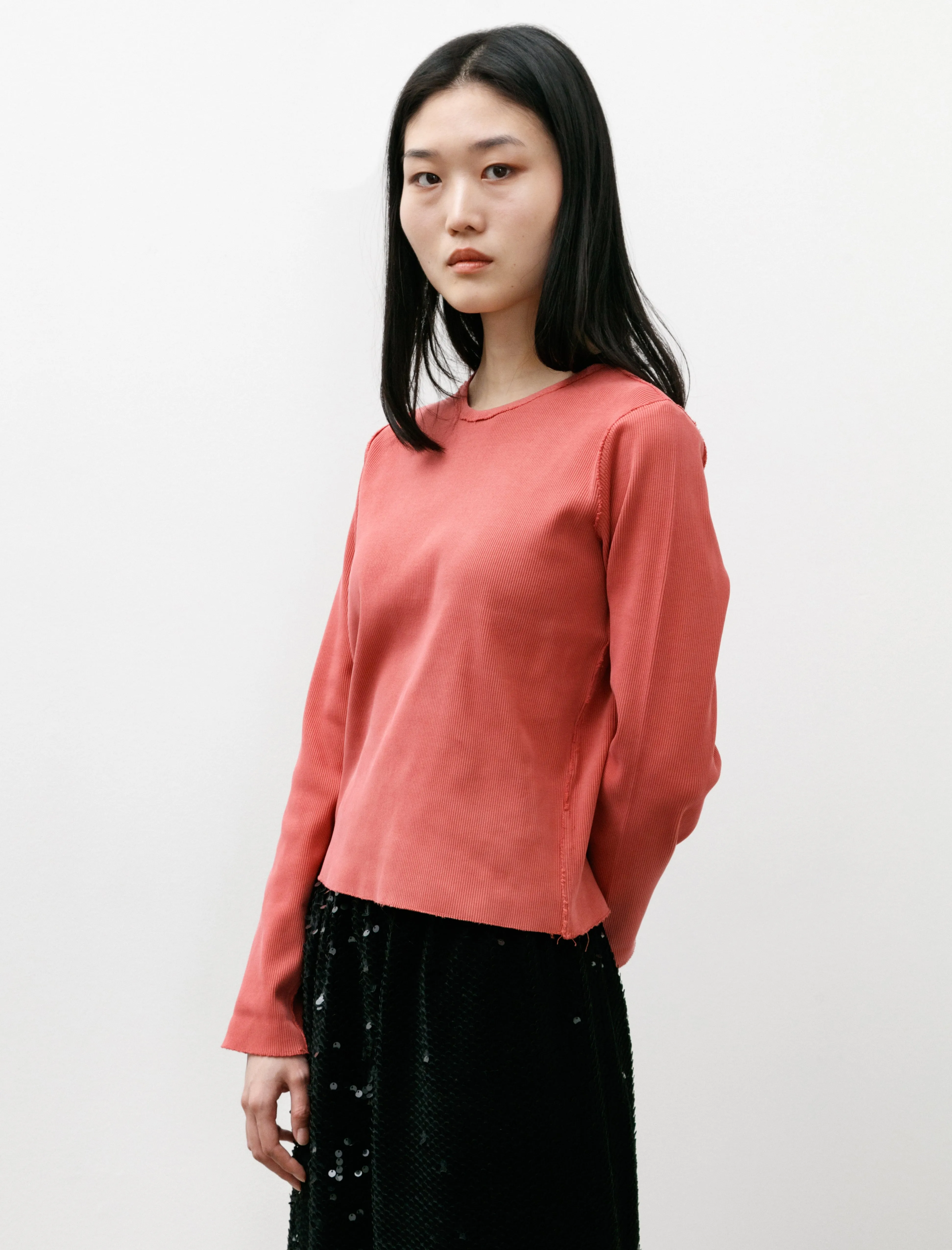 Fitted Rib T-Shirt LS Coral