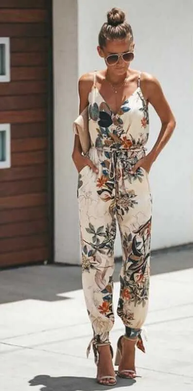 Glow Chic's Flower Print Spaghetti Strap Jumpsuit