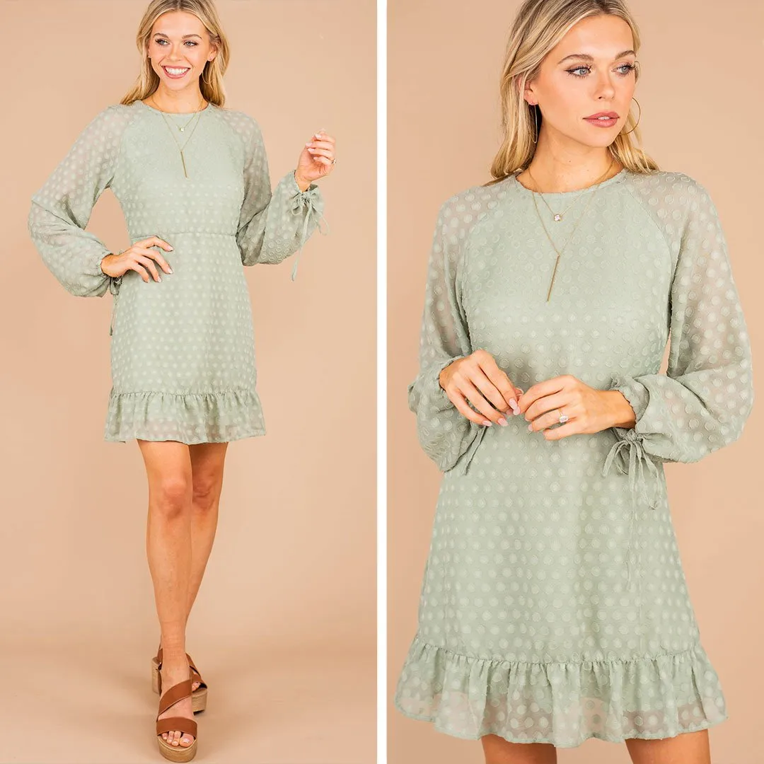 Hold You Dear Sage Green Swiss Dot Dress