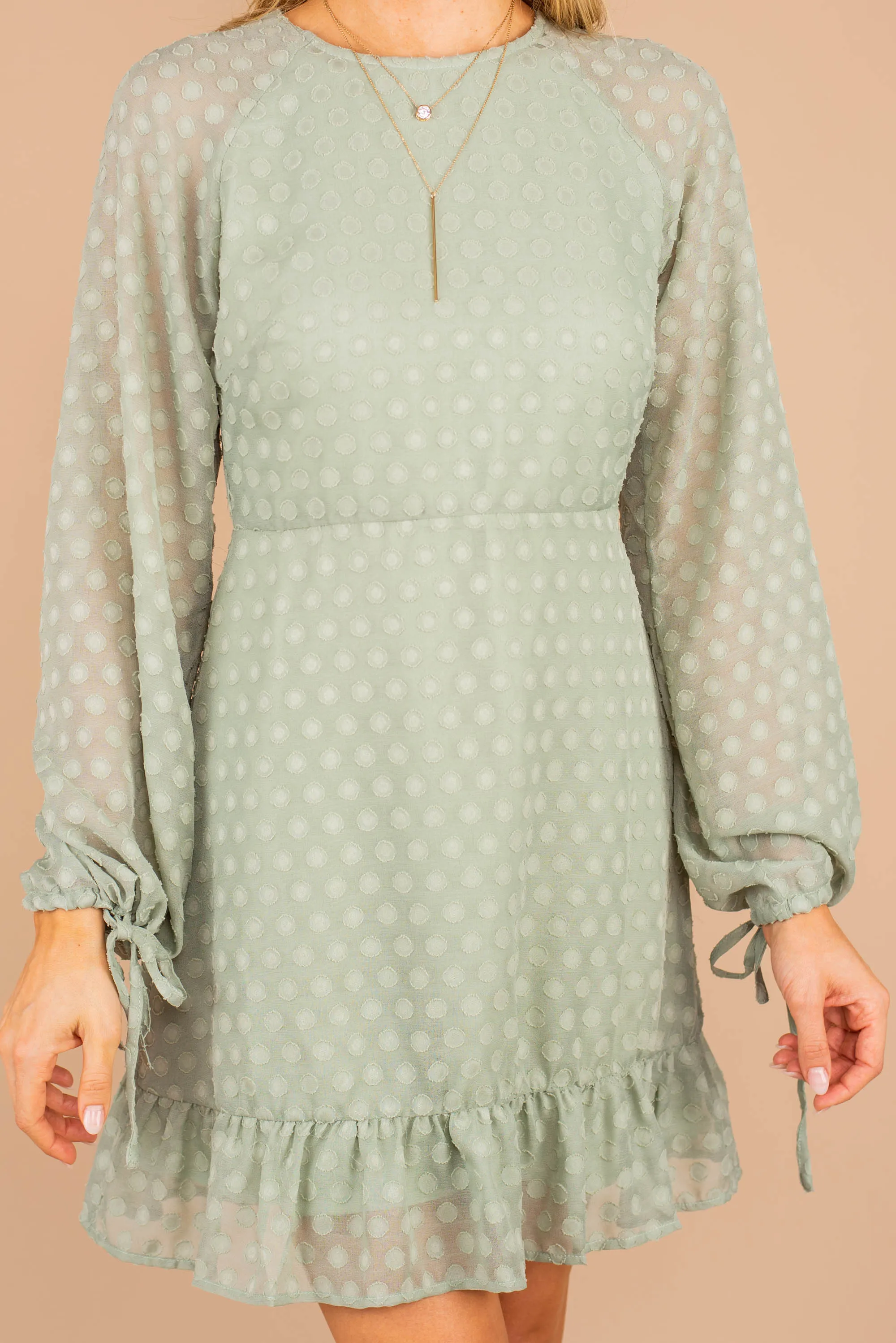 Hold You Dear Sage Green Swiss Dot Dress