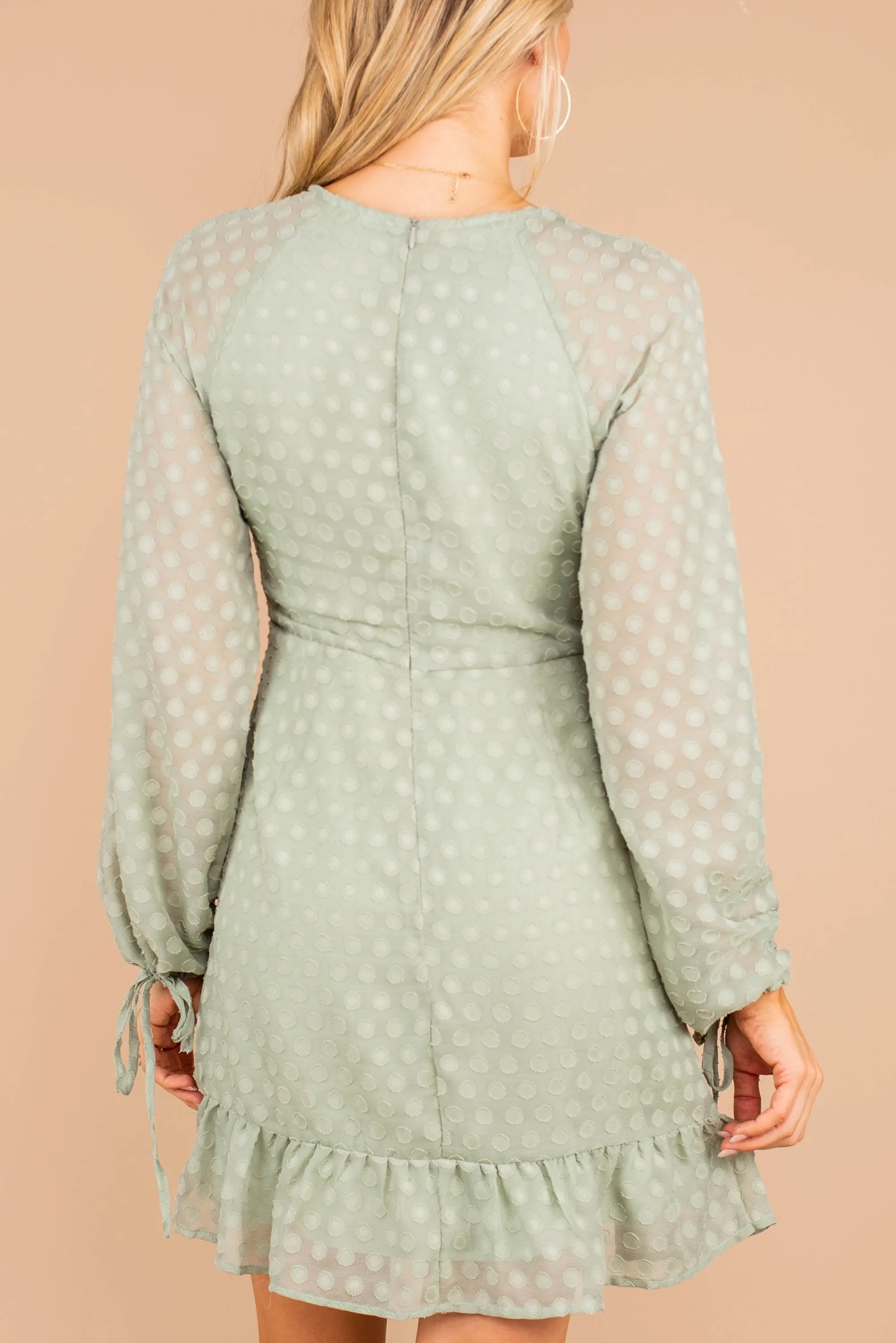 Hold You Dear Sage Green Swiss Dot Dress