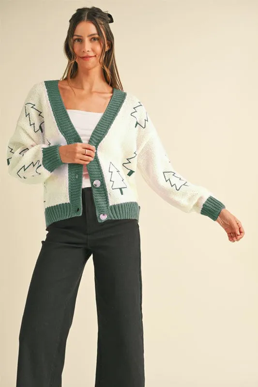 Holiday Hugs Tree Embroidered Cardigan