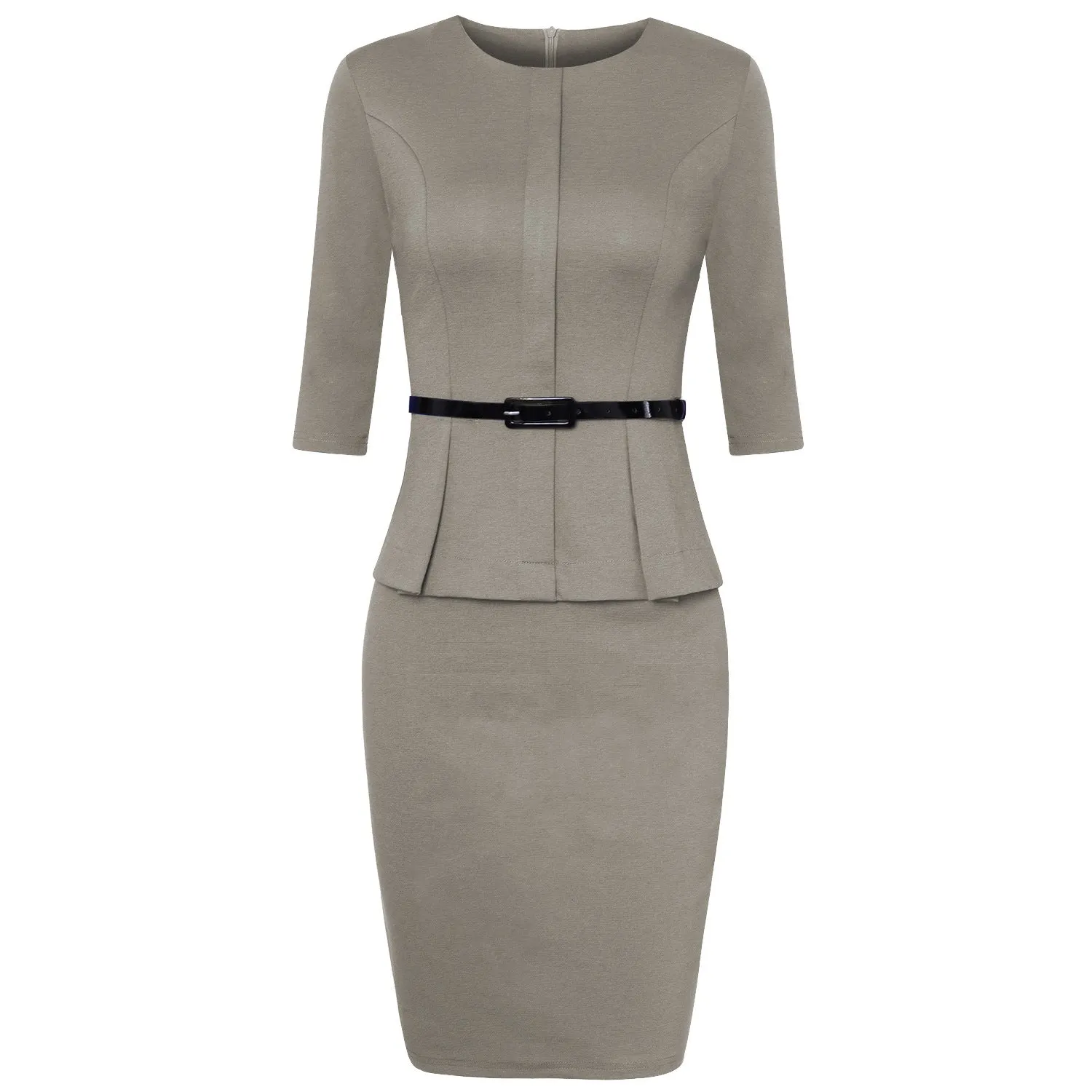 Intellectual and elegant temperament Slim round neck 3/4 sleeve OL bag hip 3/4 sleeve dress