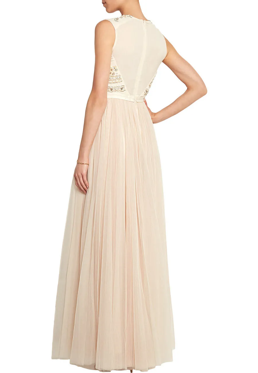 Ivory Sequins Embellished Tulle Gown (UK 6)