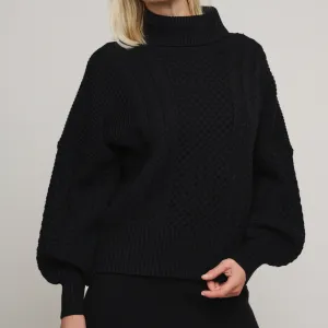 Kaira Relaxed Cable Sweater - Black