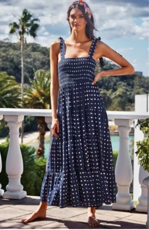 Katie Smocked Maxi Dress: Navy