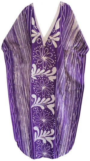 LA LEELA Cotton Batik Printed Women's Kaftan Kimono Summer Beachwear Cover up Dress  Purple_U910