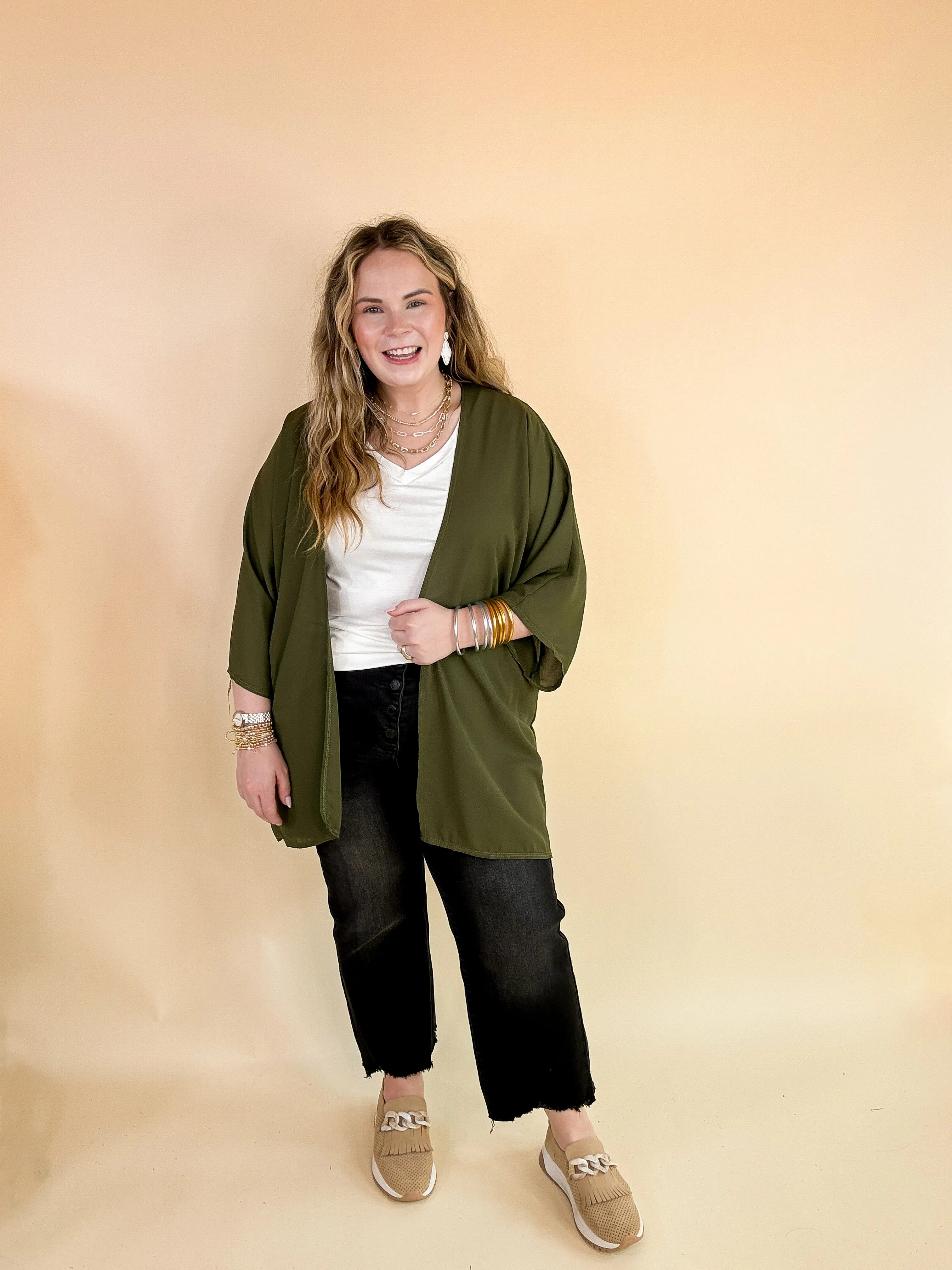 LAST CHANCE SIZE 3XL | Like a Melody Solid Sheer Kimono in Olive