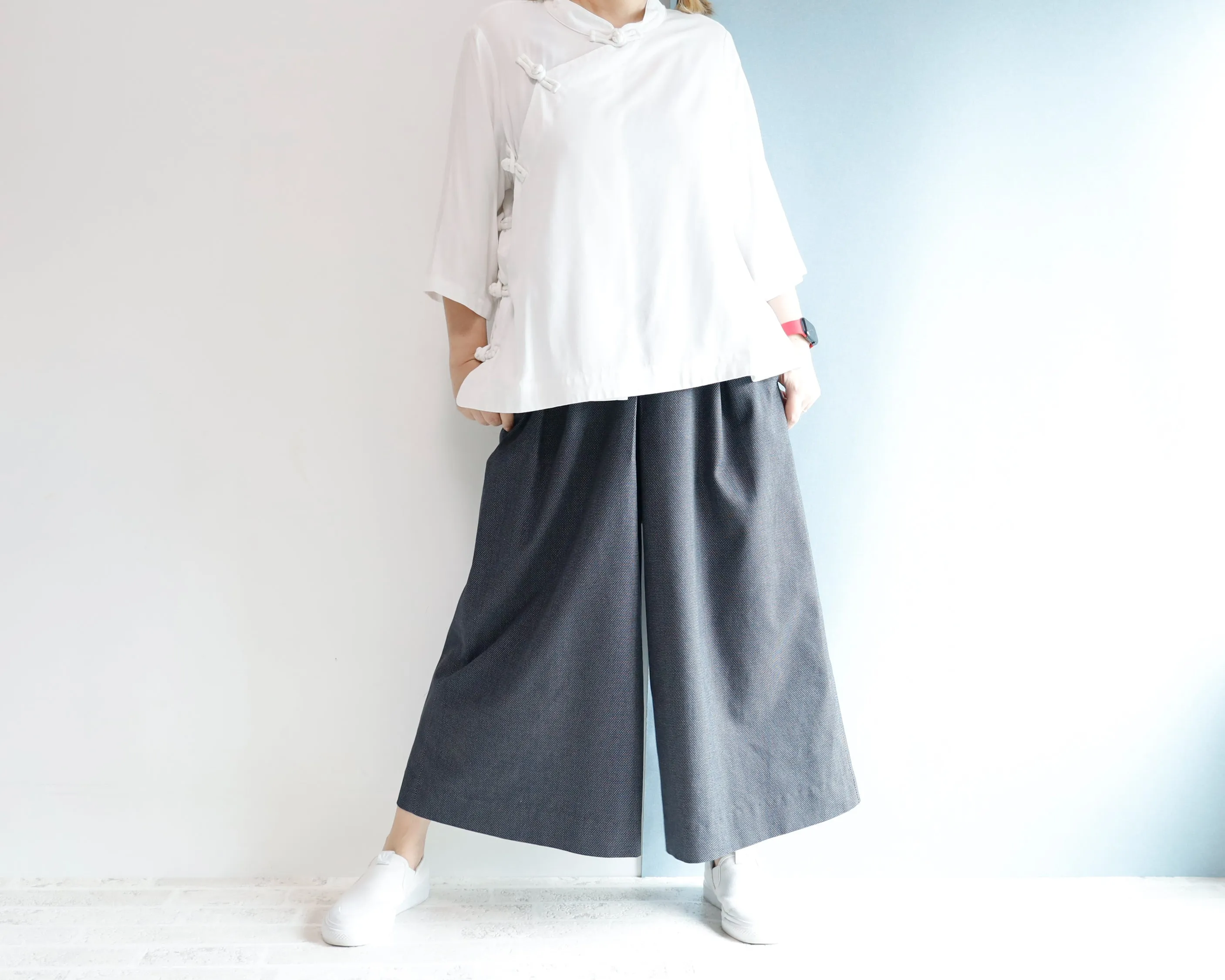 <P09D>  DOTS DENNIM   GAUCHO trousers