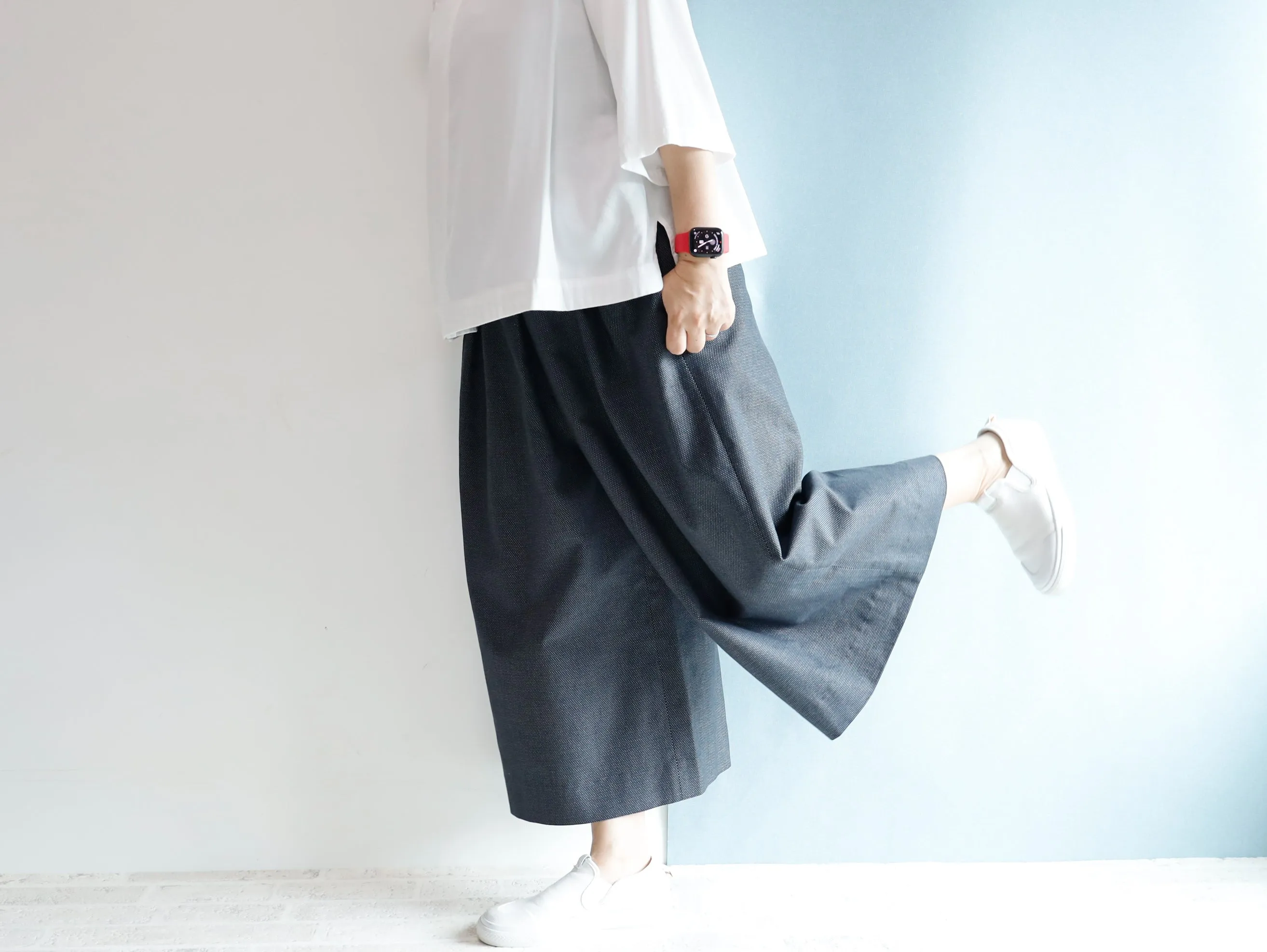 <P09D>  DOTS DENNIM   GAUCHO trousers