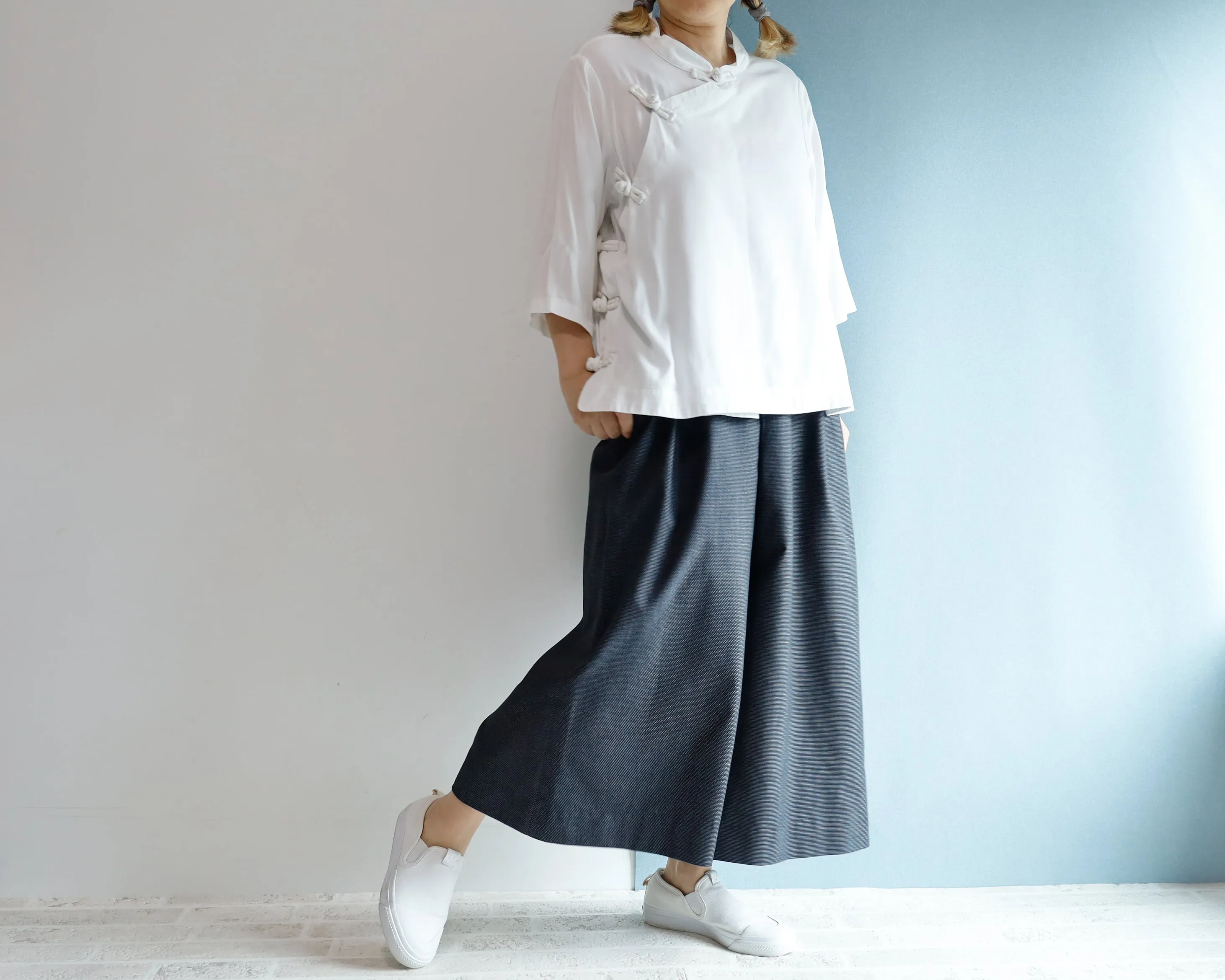 <P09D>  DOTS DENNIM   GAUCHO trousers