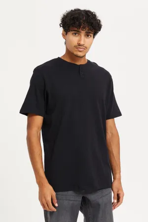 Men Black Henley T-Shirt