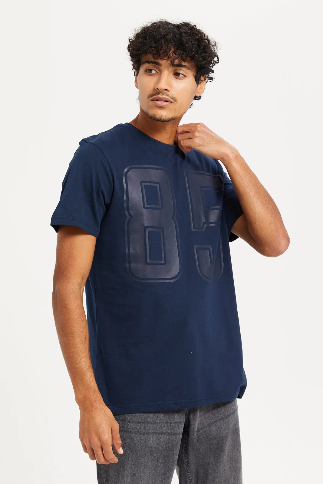 Men Navy Printed T-Shirt