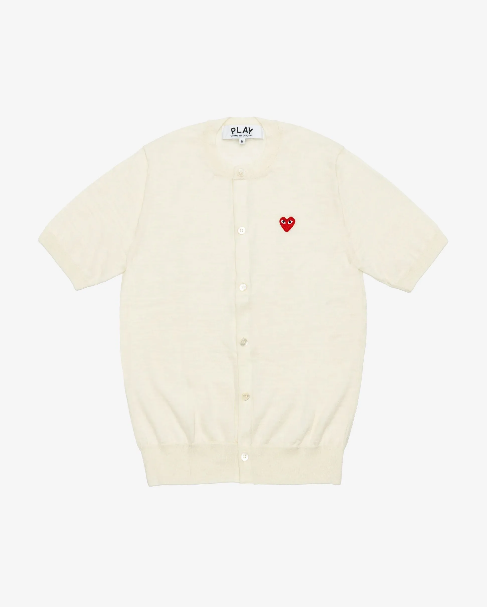 N095 UNISEX RED HEART S/S CARDIGAN  / WHITE