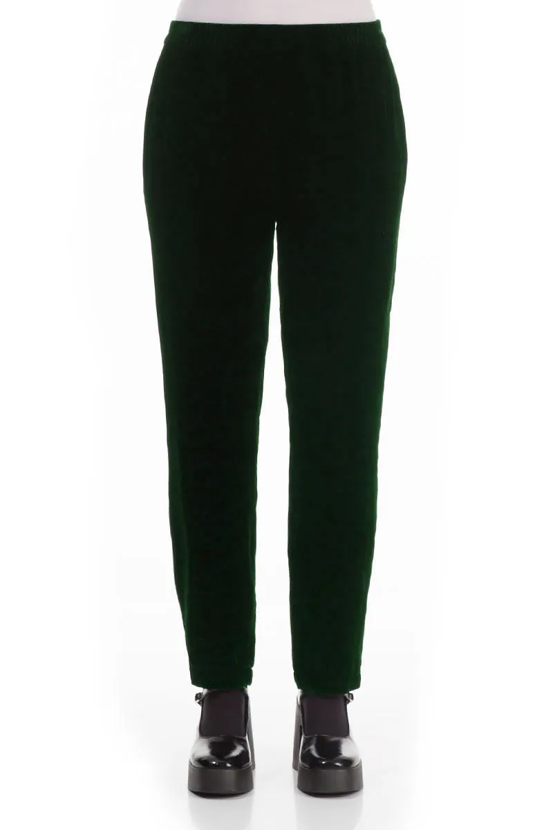 Narrow Pine Green Silk Velvet Trousers