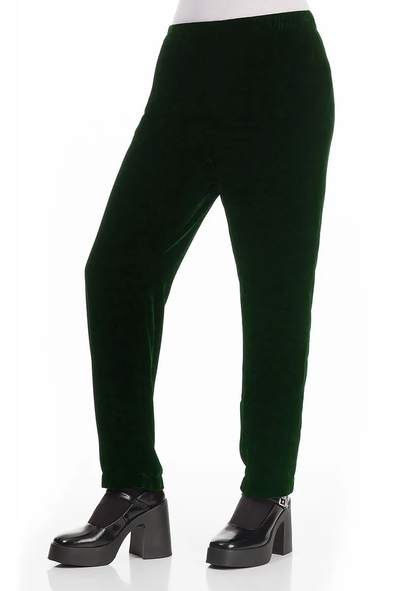 Narrow Pine Green Silk Velvet Trousers