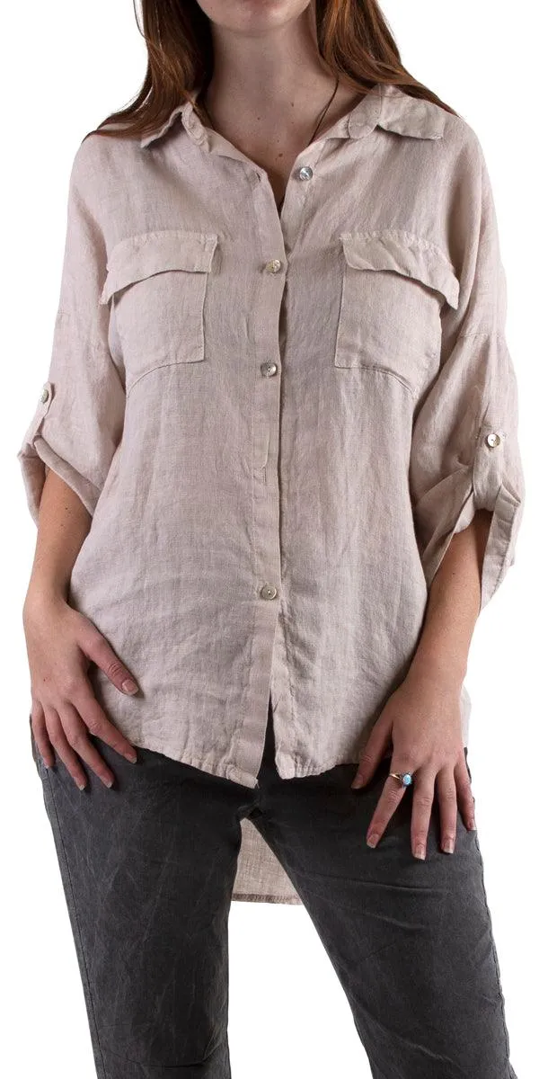 Navi Linen Button Down Top