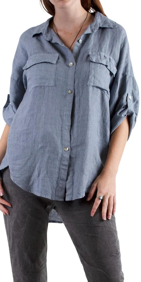 Navi Linen Button Down Top