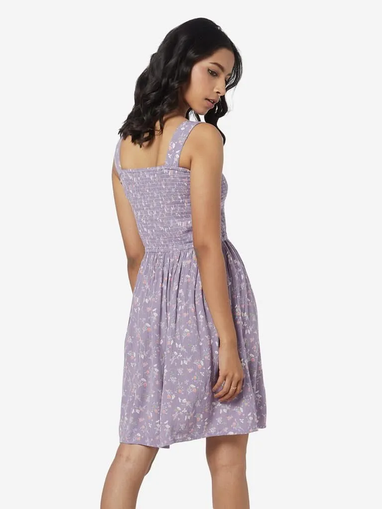 Nuon Lavender Floral Printed Rosha Dress